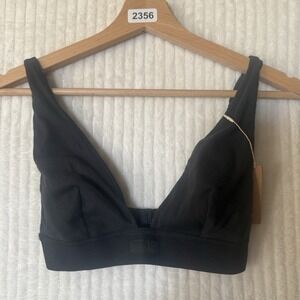 Skims Cotton Plunge Ribbed Bralette Bra Size Small In Soot Black NWT